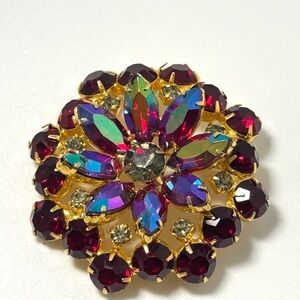 Vintage Juliana D&E Brooch Pin, layered design,
Rhinestones Aurora Borealis